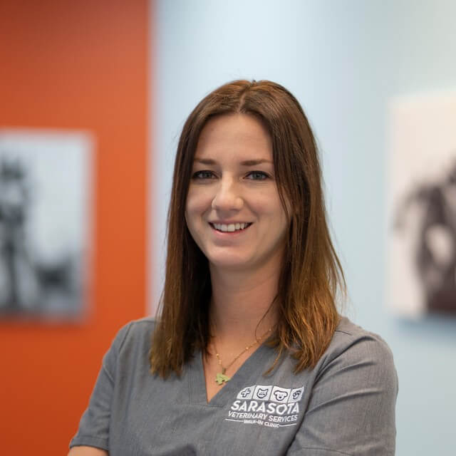 Sammy, veterinary technician, at the veterinary clinic in Sarasota