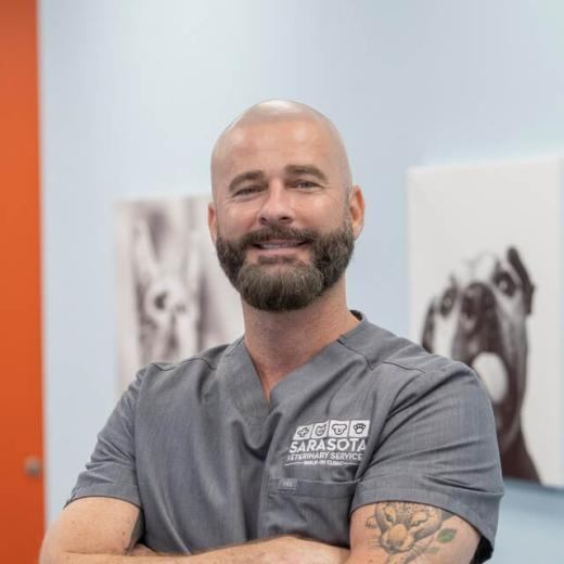 Brian, client service representative, at the veterinary clinic in Sarasota